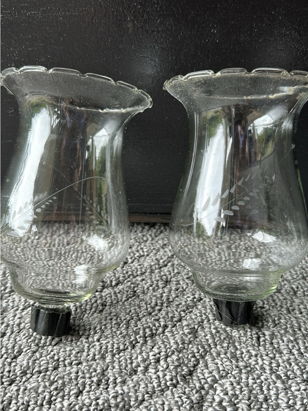Clear Etched Glass Hurricane Lamp Shades - Pair